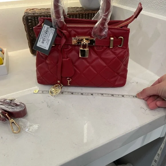 Badgley Mischka Red Quilted Satchel - Picture 7 of 13